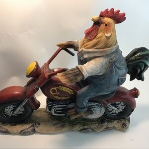 Whimsical Chicken on Motorcycle Resin & Metal Home Decoration Bikers